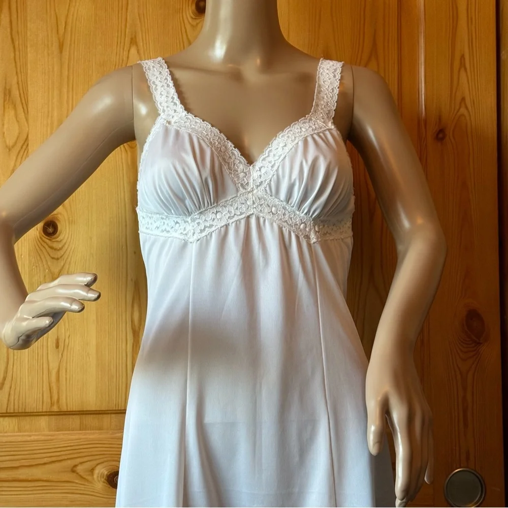 Vintage 60s French Maid Long Lingerie Slip Dress Lace S Feminine - Picture 2 of 13